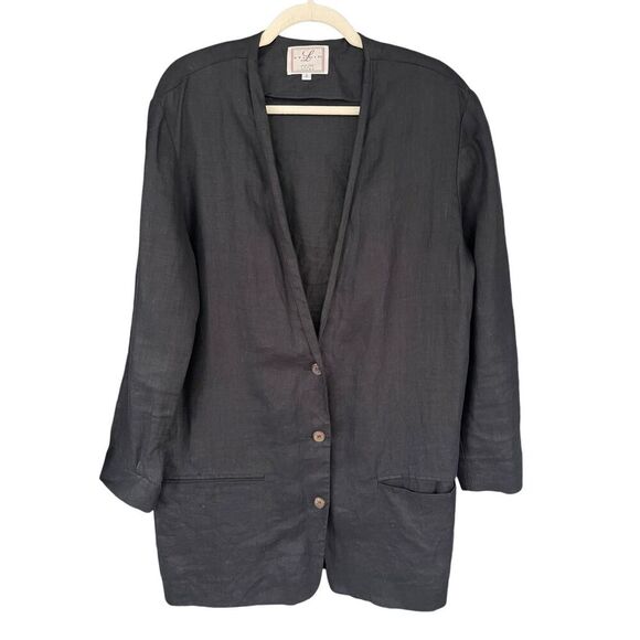 T3 90s VTG LStudio Women's Button Front 100% Linen Blazer Jacket Black Size 8/La - Picture 1 of 6